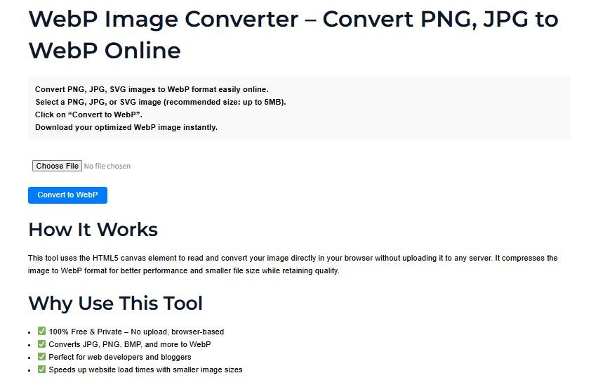 WebP Image Converter tool on FixITtoolBox for converting images to WebP format online